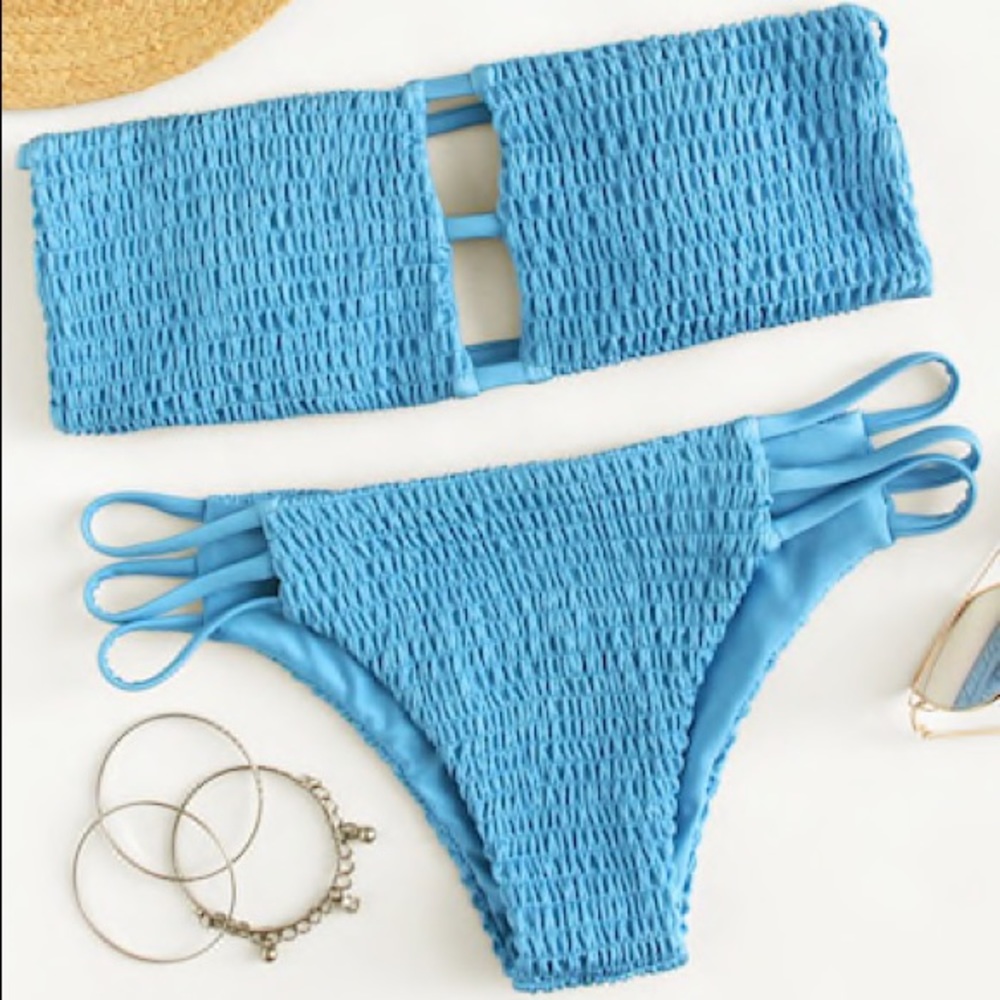 Smocked Bandeau Top & Cut-Out Bikini bottom